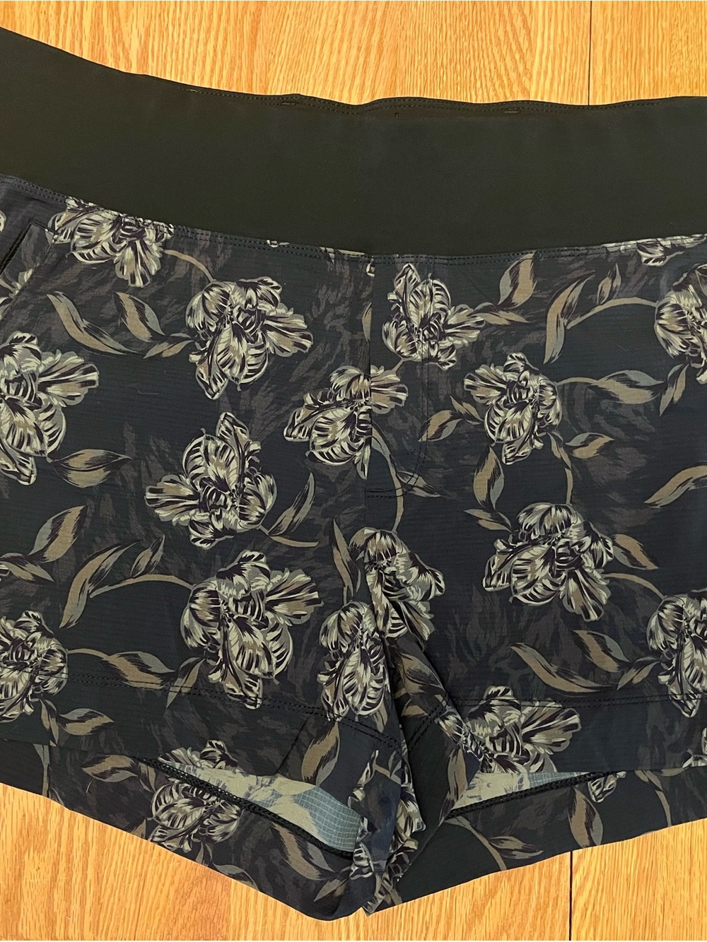 Athleta Dark Navy Floral High-Rise Bike Shorts